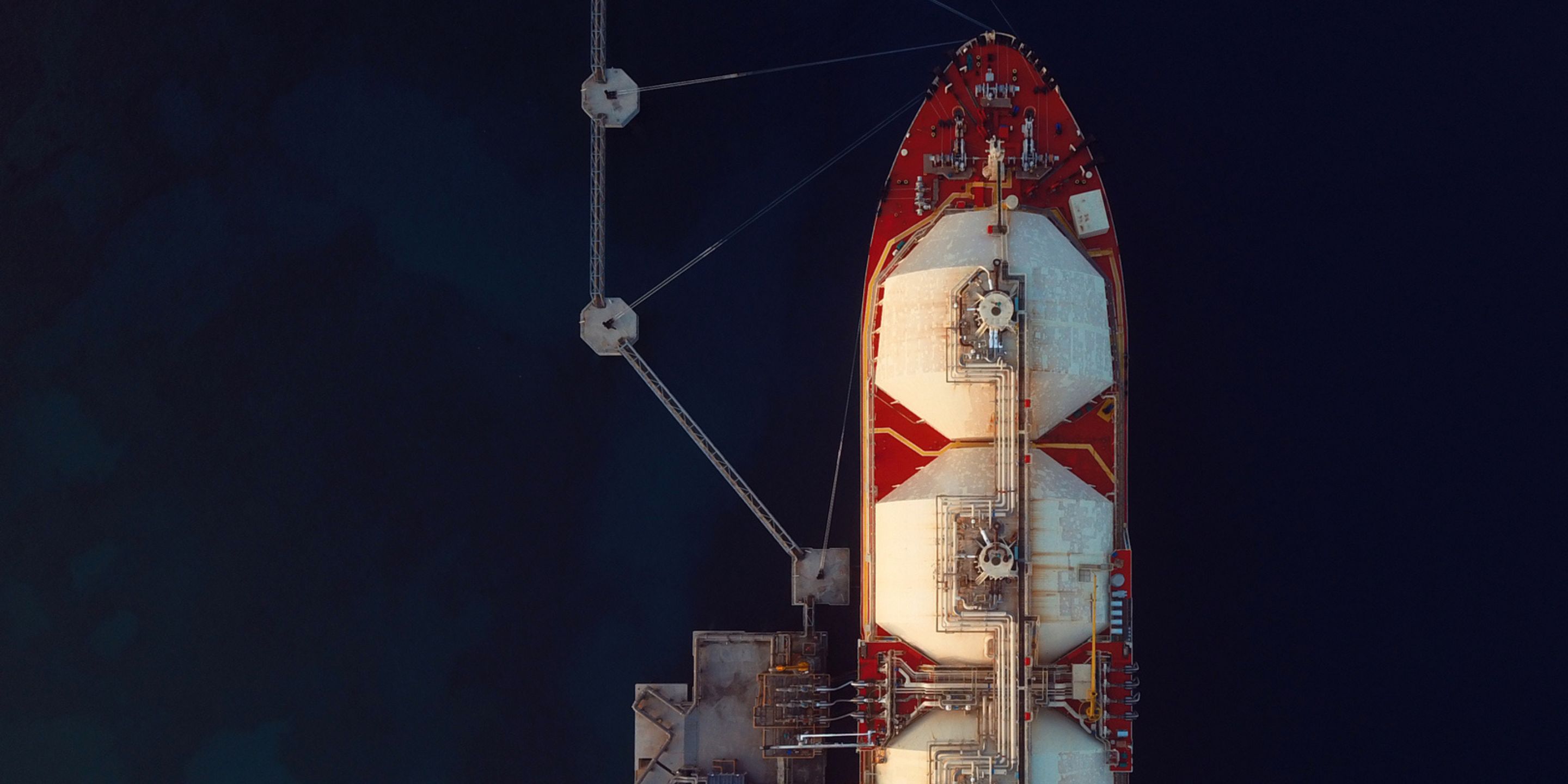 Aerial view of liquefied natural gas (LNG) ship.