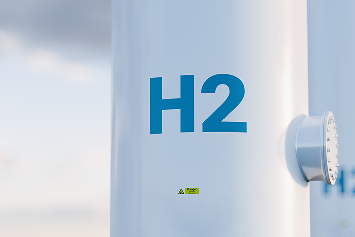 Hydrogen storage tank concept in beautiful morning light. 3d rendering.